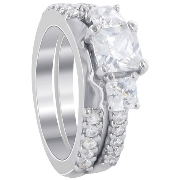 Princess Kylie Three Stone Set Cubic Zirconia Antique Designer Ring Sterling Silver Princess Kylie Three Stone Set Cubic Zirconia Antique Designer Ring Sterling Silver